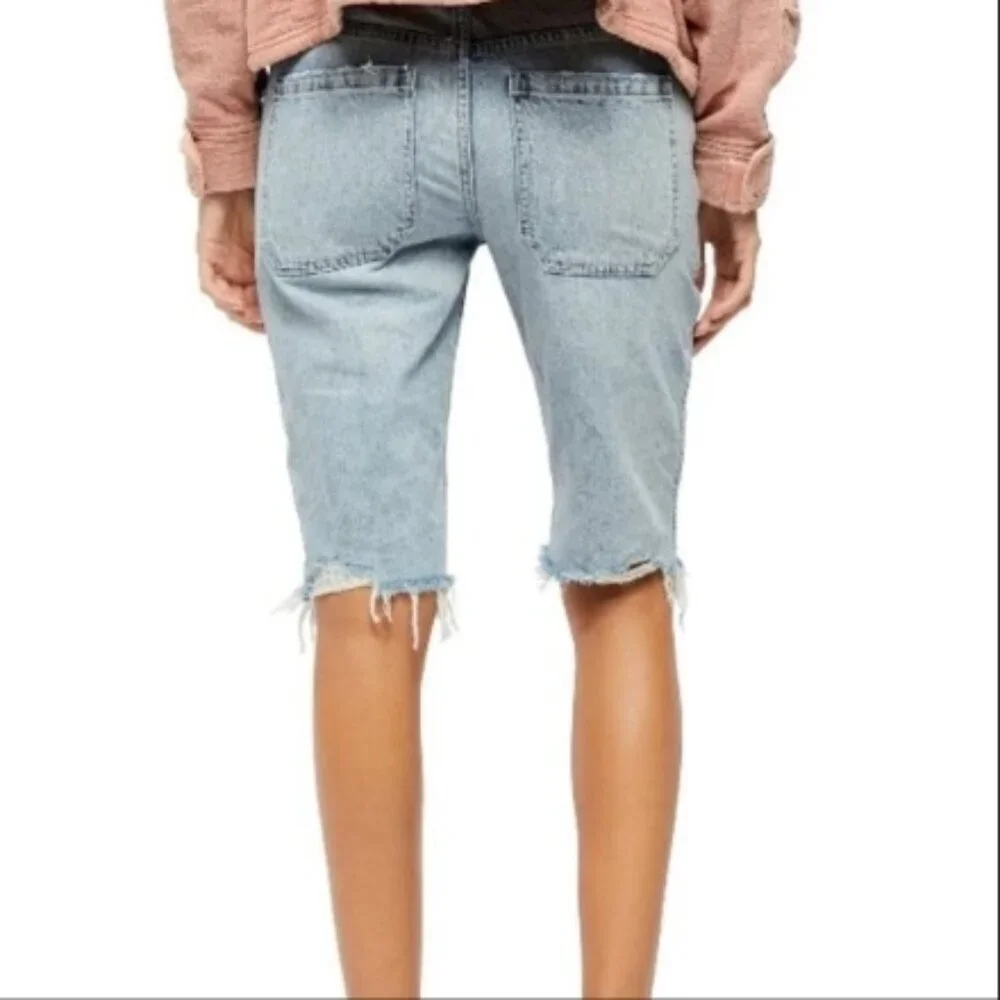 Free People – Rebel Rouser Cut-Off Long Bermuda Shorts Blue